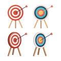 Target with arrow, standing on a tripod. Goal achieve concept. Vector illustration isolated on white background. Royalty Free Stock Photo