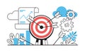 Target with arrows. Business challenge with goals and achievements, project strategy concept. Vector illustration with