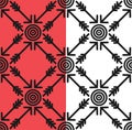 Target arrows, square grid seamless pattern. Black lines, icon flat style. Goal progress, business concept. Red, White