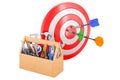Target with arrows with tool box, 3D rendering Royalty Free Stock Photo