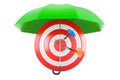 Target with arrows under umbrella, 3D rendering Royalty Free Stock Photo