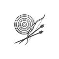 Target, bow and arrows hand drawn outline doodle icon. Royalty Free Stock Photo