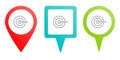 target, bullseye, pin icon. Multicolor pin vector icon, diferent type map and navigation point