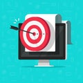 Target on computer display vector, success business aim or goal, digital marketing promotion, good online campaign or