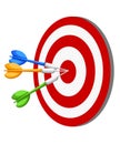 Target Dart arrow hitting center target on white background, flat illustration Web site page and mobile app design e Royalty Free Stock Photo