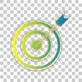 Target with dart. Blue to green gradient Icon with Four Roughen Contours on stylish transparent Background. Illustration