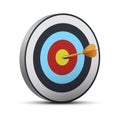 Target with dart in bullseye sport game achievement realistic vector arrow in center aiming