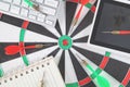 Target dartboard, arrow and business objects. Goal. Success