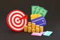 Target darts banknotes and coins. investment business