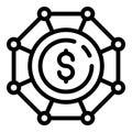 Target dollar in a circle icon, outline style