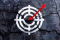 Target figure on broken wall, concept of achieving goal quality, Aim Target Red Symbols of goals and objectives over grunge