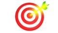 Target and a glowing golden arrows on white background, 3D illustration Royalty Free Stock Photo