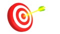 Target and a glowing golden arrows on white background, 3D illustration Royalty Free Stock Photo