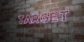 TARGET - Glowing Neon Sign on stonework wall - 3D rendered royalty free stock illustration