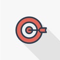 Target, goal, success marketing concept, arrow center thin line flat icon. Linear vector symbol colorful long shadow
