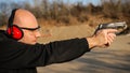 Target gun shoot practice and weapons training. Outdoor shooting range Royalty Free Stock Photo