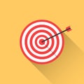 Target hanging on wall arrow hitting target business solution perfect hit. Flat design EPS 10 Royalty Free Stock Photo