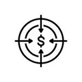 Black line icon for Target, ambition and intention