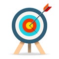 Target icon in flat style on white background. Bullseye business conpept. Arrow in the center aim. Vector design element for you p Royalty Free Stock Photo