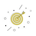 Target icon vector. Yellow darts target aim icon with geometric shapes on white background. Concept of archery or Royalty Free Stock Photo
