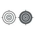 Target line and glyph icon, focus and goal, aim sign, vector graphics, a linear pattern on a white background. Royalty Free Stock Photo