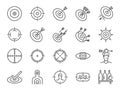 Target line icon set. Included icons as aim, goal, crosshair, shoot, shooting and more.