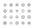 Target line icons. Aim for sniper shot, military sign and shooter game bullseye mark, accuracy cursor. Vector cross and