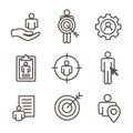 Target market icons of buyer image and persona - gear, arrow, n Royalty Free Stock Photo