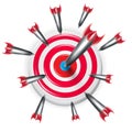 Target with multiple arrows aiming on the center