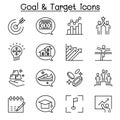 Target, purpose, aim, self improvement, development icon set in thin line style