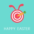 Target with rabbit ears and carrot arrow. Happy easter card Flat design background