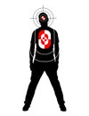 Target for shooting practice in man silhouette shape with marks on head and body