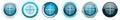 Target silver metallic chrome border icons in 6 options, set of web blue round buttons isolated on white background