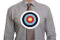 Target symbol on businessman chest Royalty Free Stock Photo