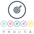 Target table with arrow flat color icons in round outlines