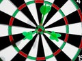 Target with three green dart focus on bull`s eye, Setting challenging business goals And ready to achieve the goal with teamwork Royalty Free Stock Photo
