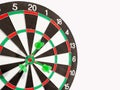 Target with three green dart focus on bull`s eye, Setting challenging business goals And ready to achieve the goal with teamwork Royalty Free Stock Photo