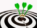 Target with three green dart focus on bull& x27;s eye, Setting challenging business goals And ready to achieve the goal with Royalty Free Stock Photo