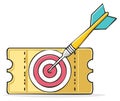 Target ticket with dart, bullseye icon, success concept Royalty Free Stock Photo