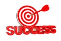 Target to Success Concept. Success Sign in front of Archery Target with Dart in Center. 3d Rendering