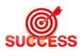 Target to Success Concept. Success Sign in front of Archery Target with Dart in Center. 3d Rendering