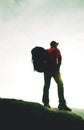 Target of traveler with backpack. Hiker makes trekking trip