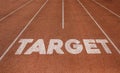 Target written on running track, New Concept on running track text in white color