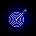 target yuan arrow icon in neon style. Element of finance illustration. Signs and symbols icon can be used for web, logo, mobile Royalty Free Stock Photo