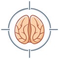 Targeted Brain Function Concept: Human Brain Inside Crosshair Circle, Thinking, Intelligence, Focus Royalty Free Stock Photo