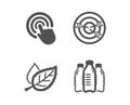 Targeting, Click and Leaf icons. Water bottles sign. Target with arrows, Cursor pointer, Nature leaves. Vector Royalty Free Stock Photo