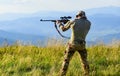 Targeting Enemy. security of democracy. defender of motherland. man with gun. military male fashion. war time. soldier Royalty Free Stock Photo