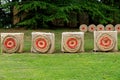 Targets for archery at Warwick Castle - United Kingdom Royalty Free Stock Photo