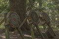Targets that are rough made used for axe throwing practice Royalty Free Stock Photo