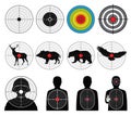 Targets for shooting with silhouette man and animals vector set Royalty Free Stock Photo